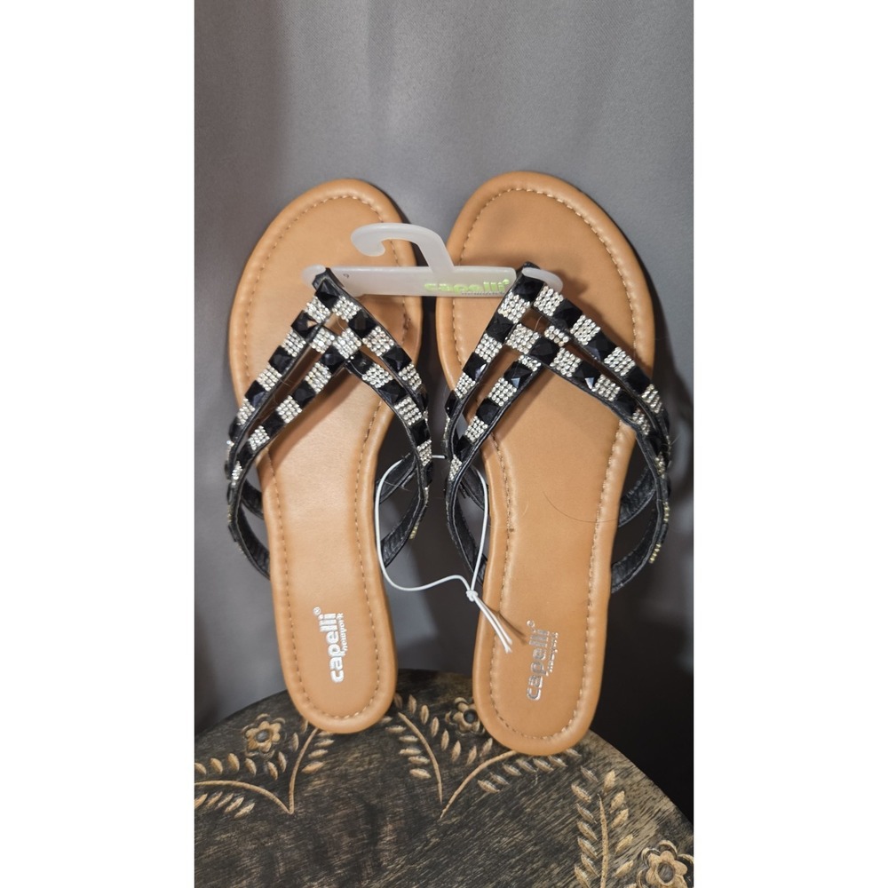 Capelli New York Style Jeweled Black Sandal‎ Flip Flops Dressy  US Size 9 NWT